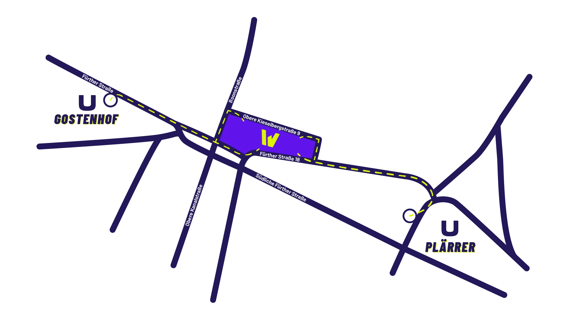 Lagekarte zum WRAPUP Studio UPSPACE in Nürnberg GoHo nahe Plärrer